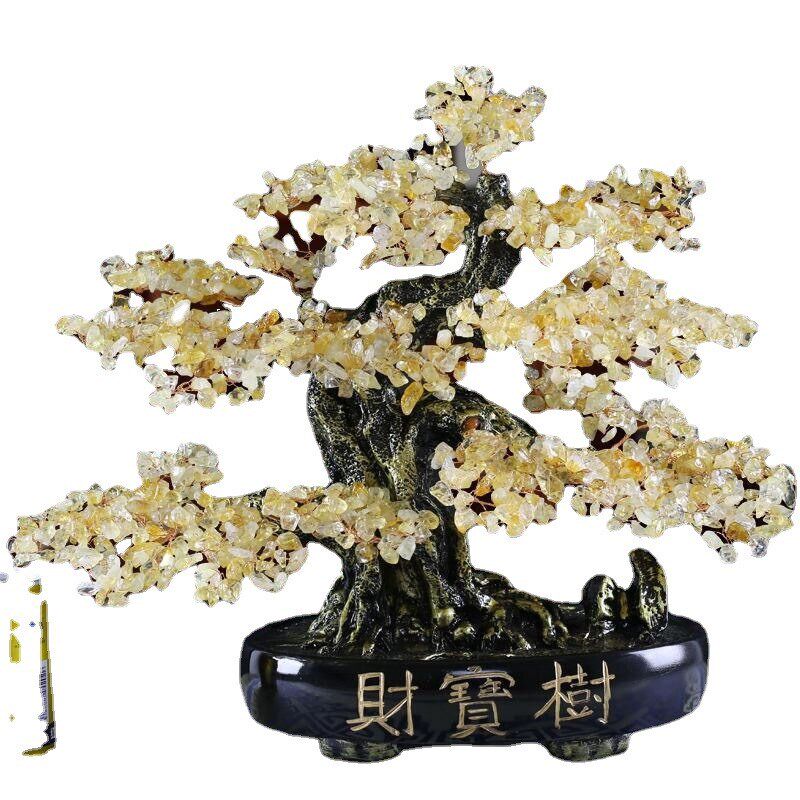 黄水晶发财树酒柜装饰品摆件家居客厅电视柜摆设创意小招财摇钱树