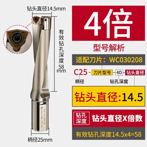 4倍14WC暴力钻U钻加长快速喷水钻头数控车床深孔爆力油钻18 20 25