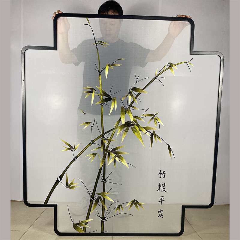 来图做双面半透明纱布画屏风玄关画心厂家直销竹报平安单双面刺绣