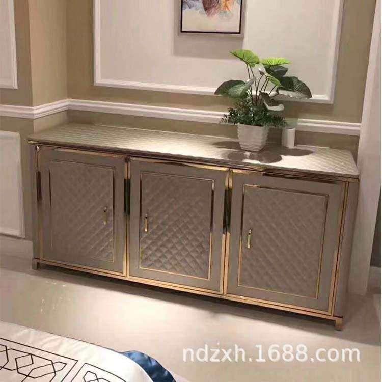 后现代轻奢贴皮304五金餐边柜茶水柜客厅储物柜专业高端家具订制