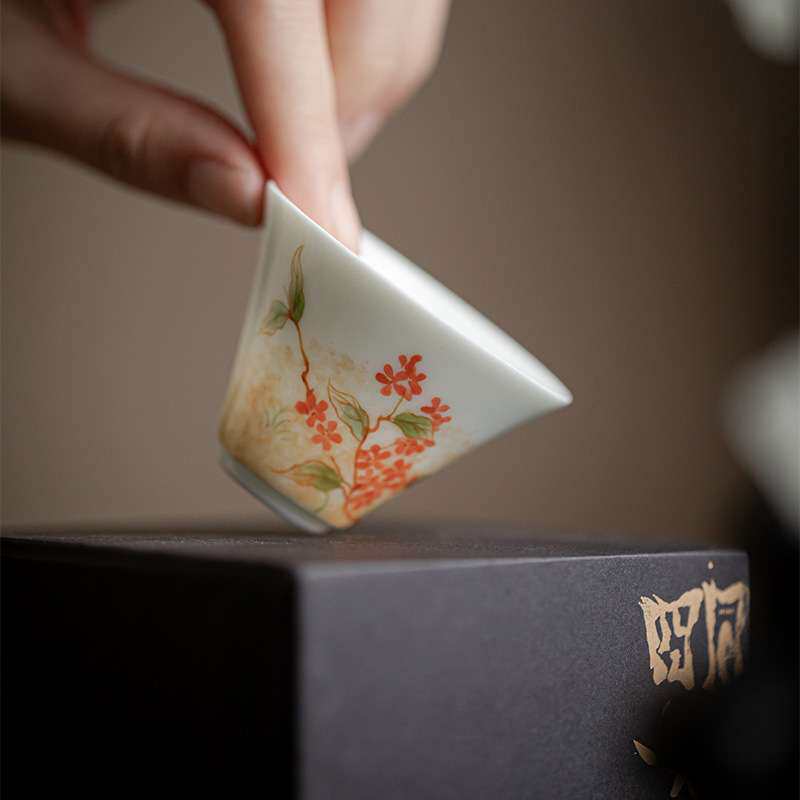 明知山志 鹅黄天雨流芳云归茶杯 文人器手绘家用品茗杯喝茶小单杯