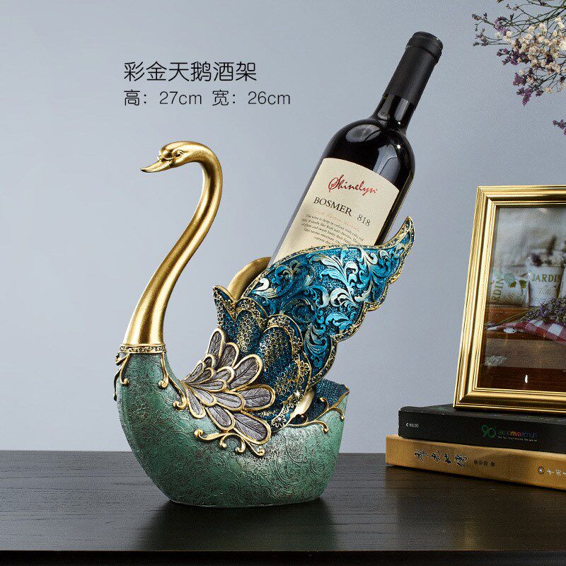 欧式天鹅红酒架摆件创意家居软酒柜装饰品软装配饰树脂工艺品