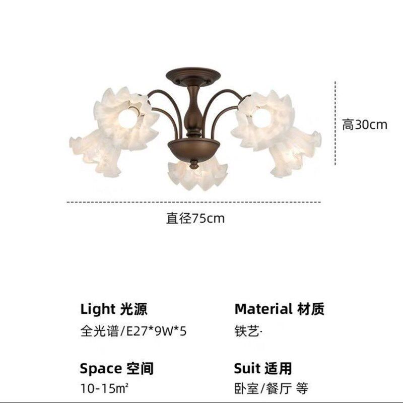 美式中古风客厅吸顶灯铃兰花朵卧室灯田园乡村复古全光谱餐厅吊灯