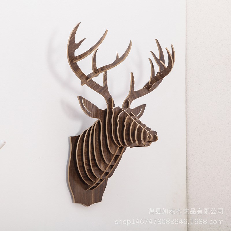 鹿头壁挂北欧客厅玄关壁饰木质麋鹿动物挂件创意墙面上装饰品