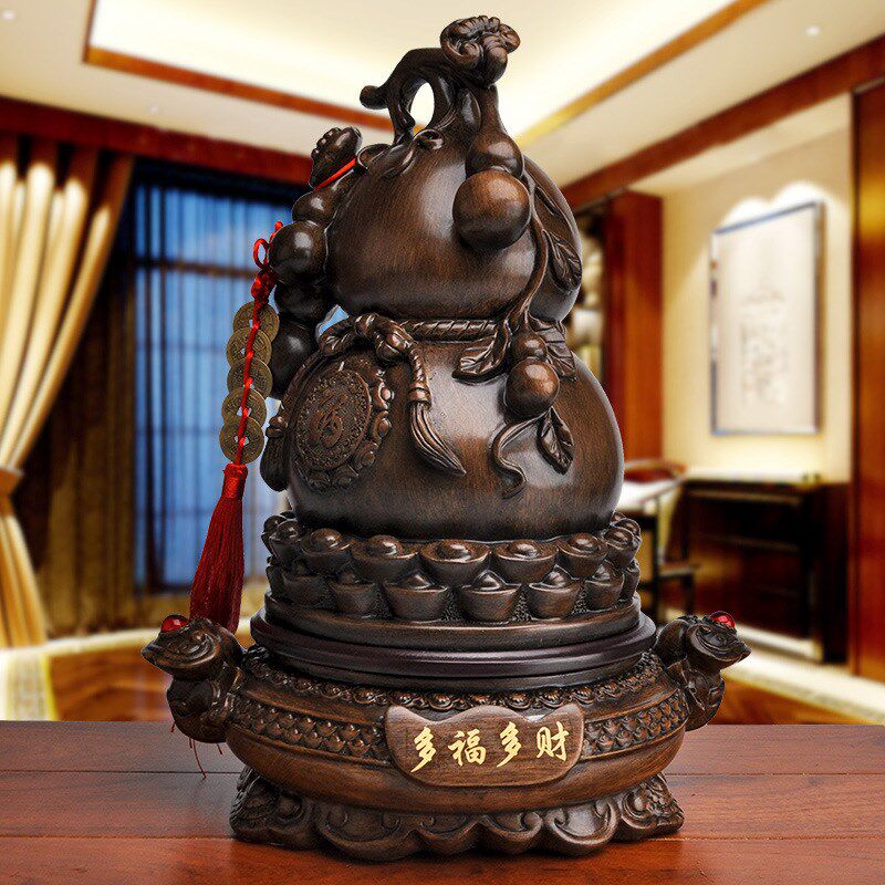 办公客厅摆件树脂工艺品多福多财福禄葫芦旋转装饰品中式摆设