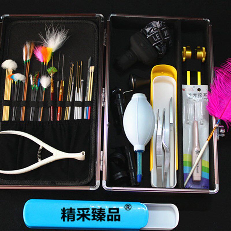 采耳工具套装挖耳勺采耳灯鹅毛棒音叉铝合金收纳箱
