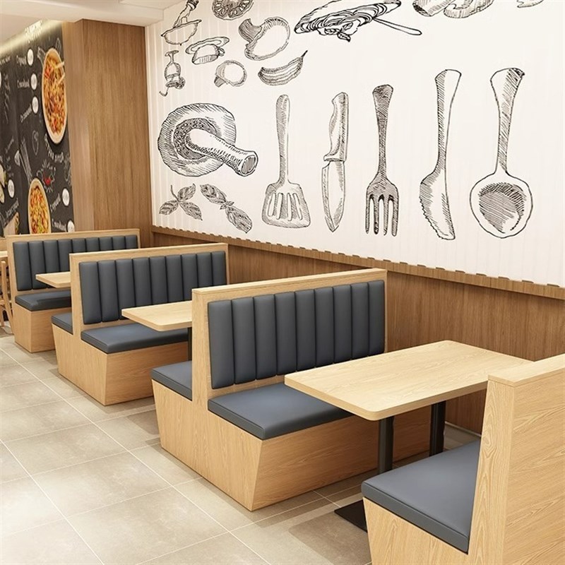 商用小吃店快餐h烧烤奶茶餐桌面馆餐饮靠墙双人卡座沙发桌椅子组