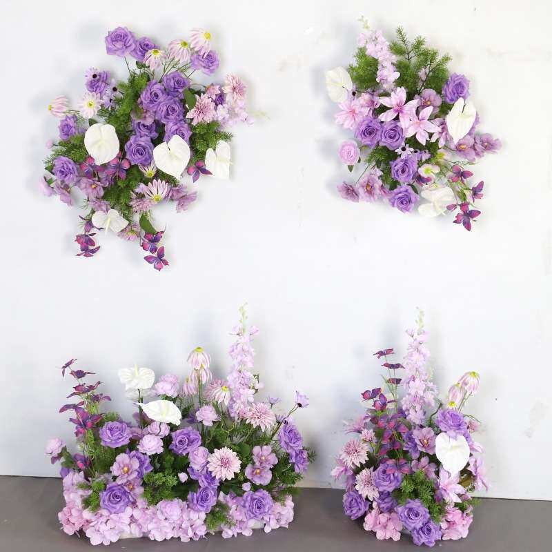 婚礼装饰紫色壁挂花艺 KT板墙面摄影背景布置仿真绢花挂花地排花