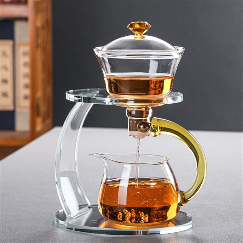 新款透明玻璃磁吸式感应自动茶具套装 家用功夫泡茶器懒人冲茶器