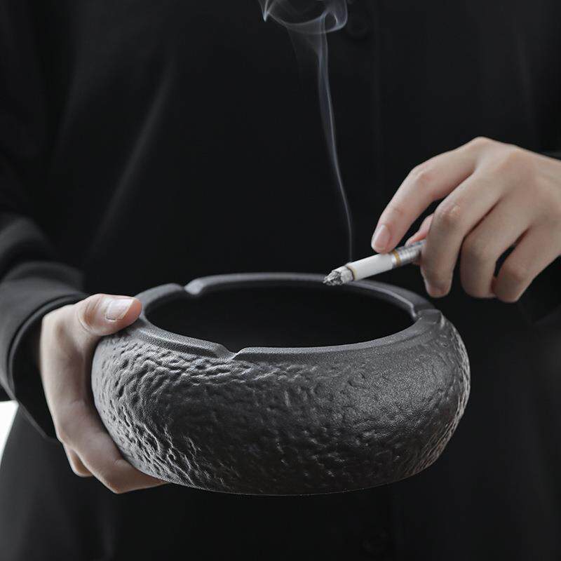 日式粗陶复古烟灰缸家用办公防风防灰陶瓷创意茶桌茶几个性大姻缸