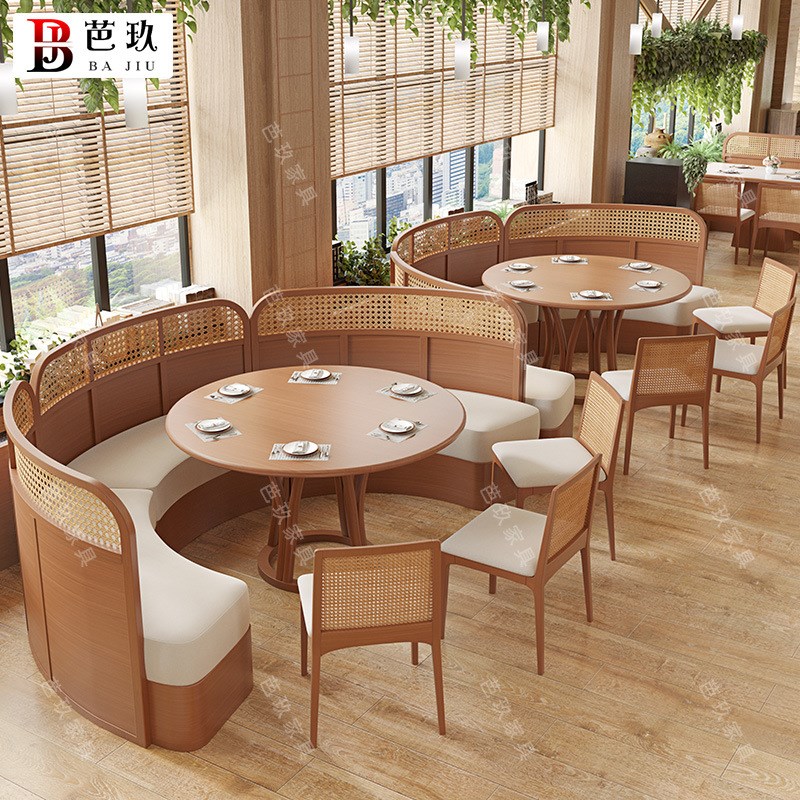 西餐厅半圆卡座沙发商用饭v店连锁店靠墙茶楼餐饮家具实木桌椅套