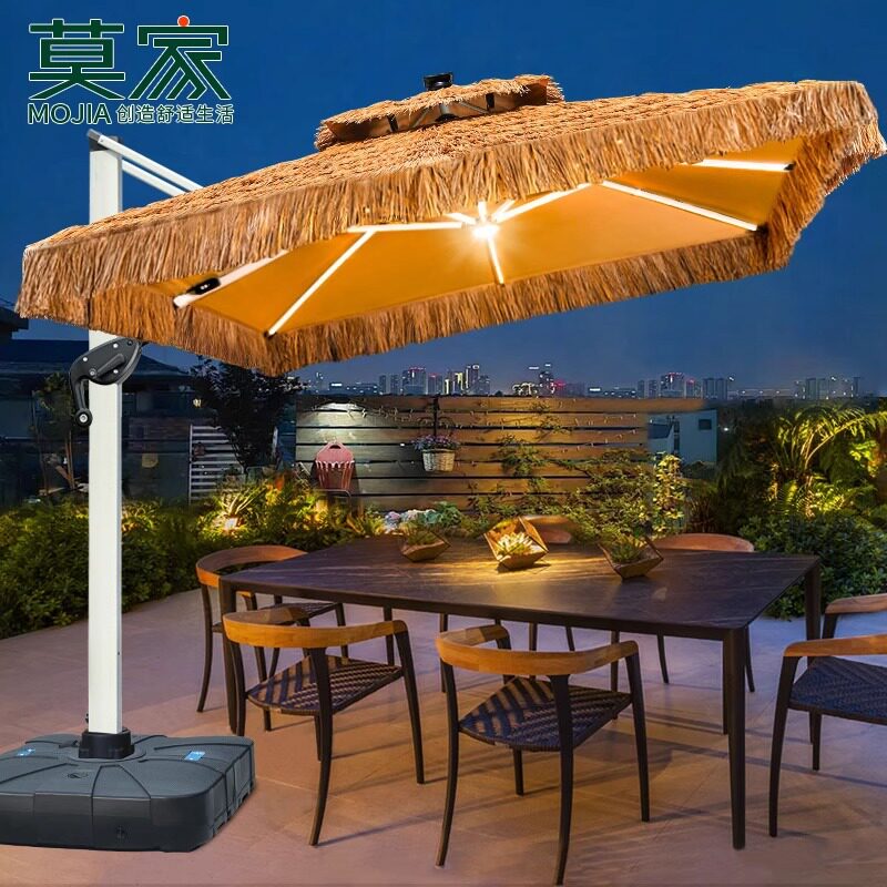 莫家户外太阳能遮阳伞庭院花园大型LED灯日夜两用室外摆摊罗马伞