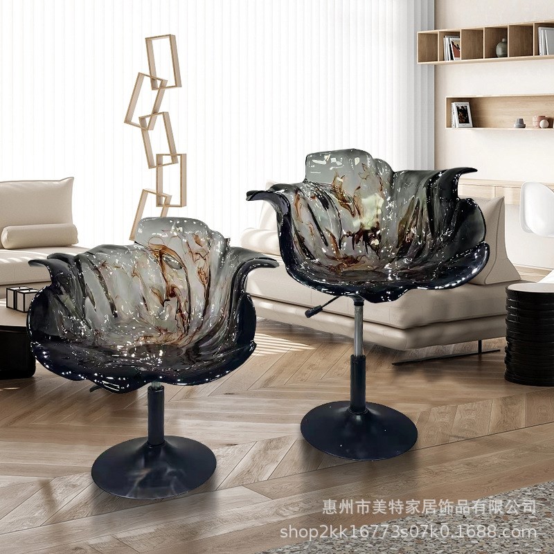透明树脂花瓣吧h台椅子创意餐椅靠背轻奢高端吧椅设计师落地化妆
