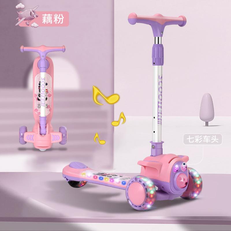 男女宝宝2-12岁滑行车新款儿童滑板车音乐灯光一键折叠全包踏板