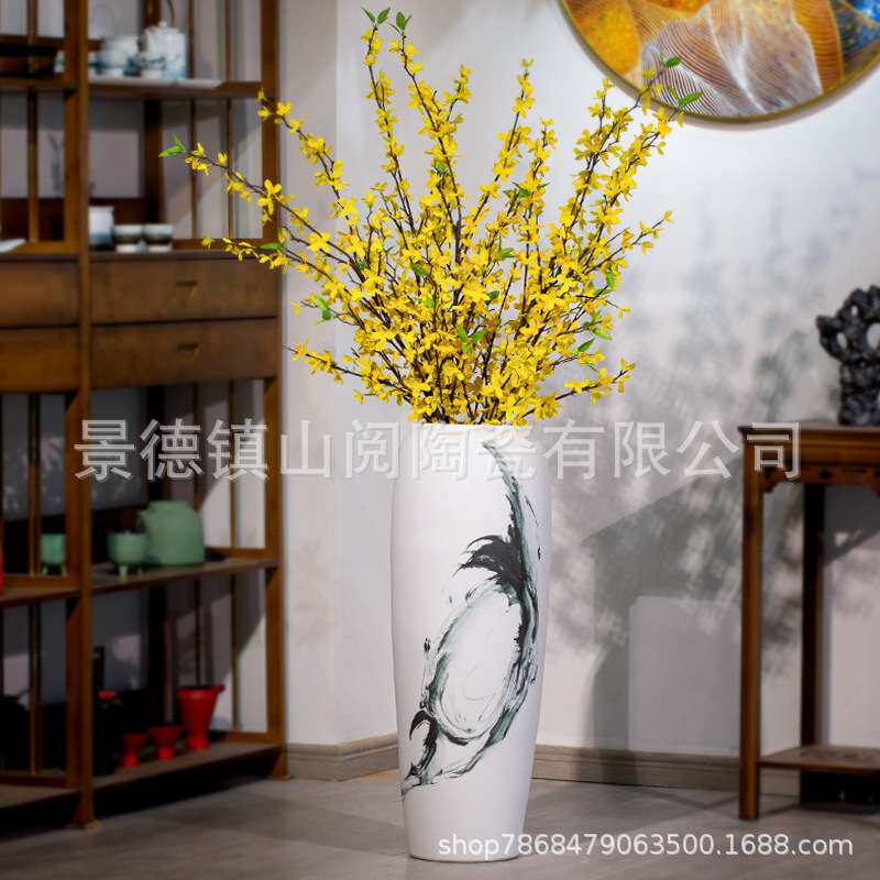 新中式落地大花瓶手绘水墨客厅摆件装饰客厅软装饰玄关轻奢摆设