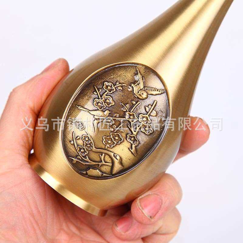 铜花瓶摆件客厅工艺品复古玄关办公室插鲜花中式家居摆设供佛花瓶