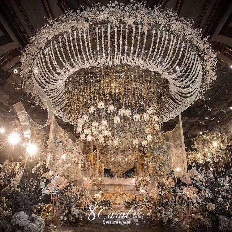 婚庆道具伞形铃兰花空中吊顶挂灯婚礼布置串联吊灯婚庆道具装饰灯