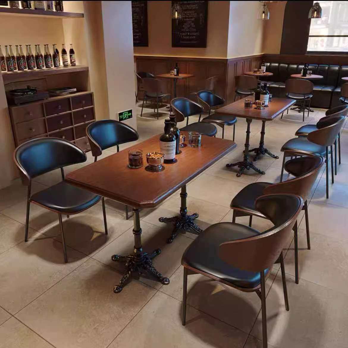酒吧桌椅组合复古餐厅奶茶店咖啡厅桌椅一整套清吧桌椅餐厅吧台椅