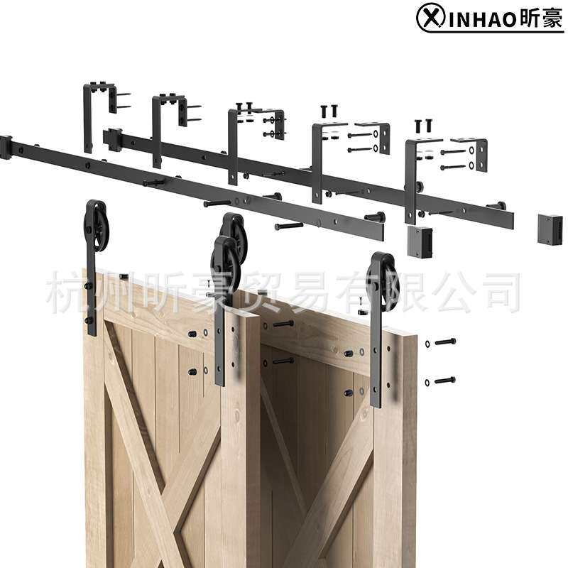 美式谷仓门吊轨大轮款双轨bypass双门前后移门双轨道套件双层轨道