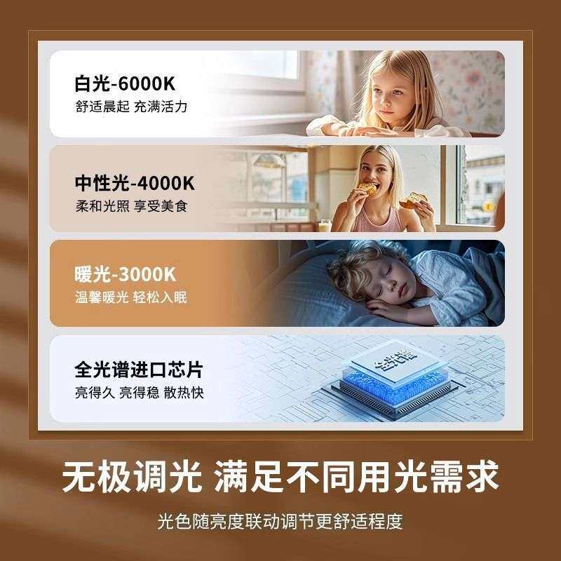 超薄隐形风扇灯2026新款餐厅吊扇灯复古胡桃木纹中古风静音吊杆款