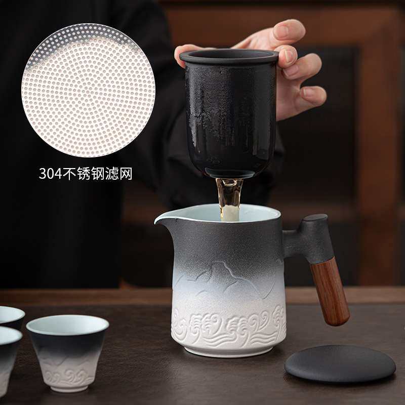 便携式渐变旅行茶具小套装 随身户外快客杯一壶三杯陶瓷杯泡茶壶