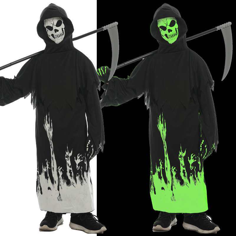 夜光黑袍死神服装cosplay万圣节派对搞怪骷髅架荧光角色扮演装扮