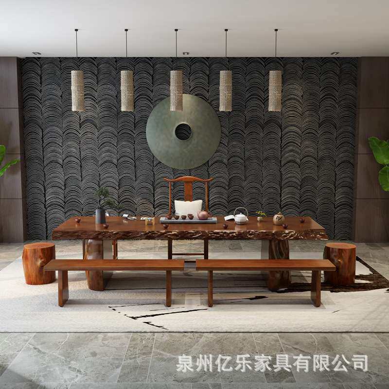 新中功夫整块大板茶桌椅组合式茶海带茶盘办公室泡茶实木原木茶台
