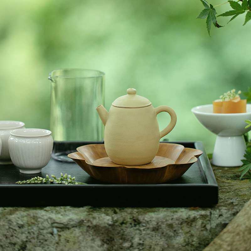 束刻日式风复古空梦壶承干泡盘茶承茶具配件茶托茶盘单层储水盘