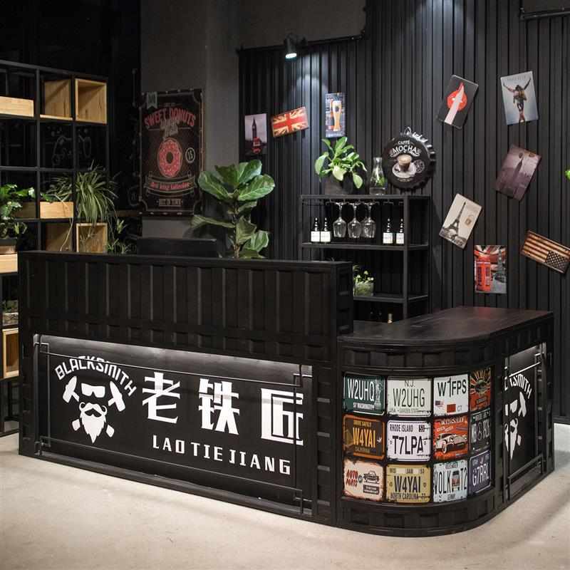转角收银台工业铁艺前台复古餐厅酒吧弧形吧台服装店前台奶茶直销