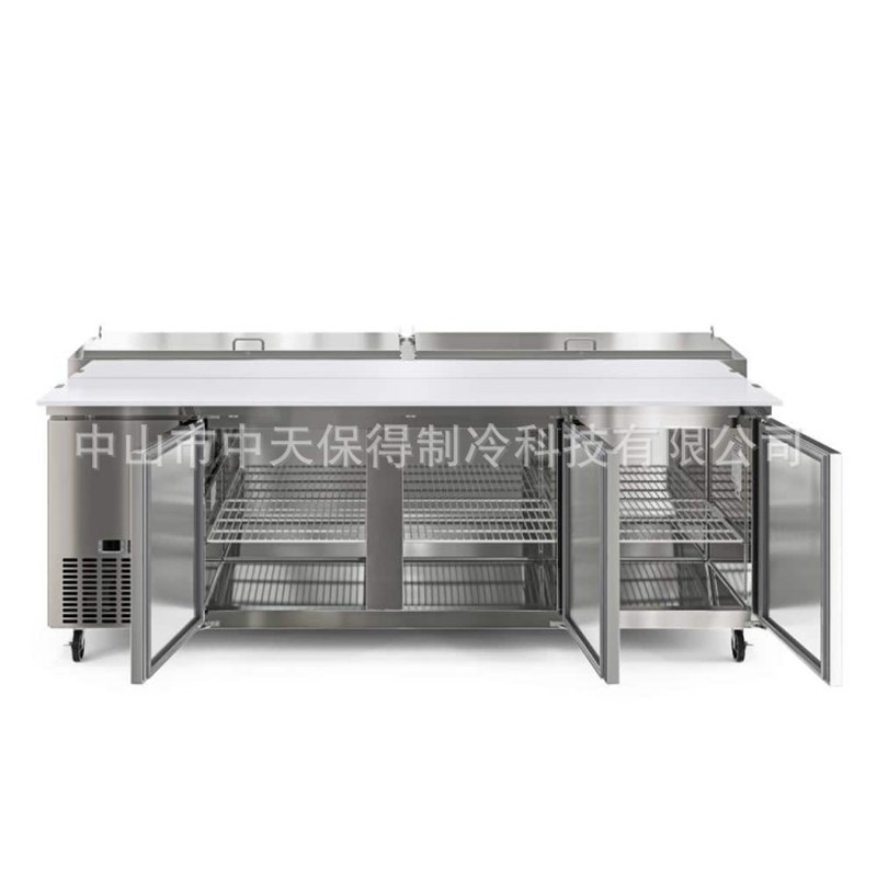 欧款不锈钢风冷披萨台甜品展示柜风冷G水果沙拉台比萨操作台冷藏