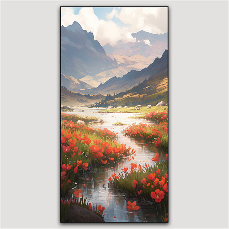 纯手绘抽象风景画中式风格挂画新古典山水装饰画客厅玄关落地油画