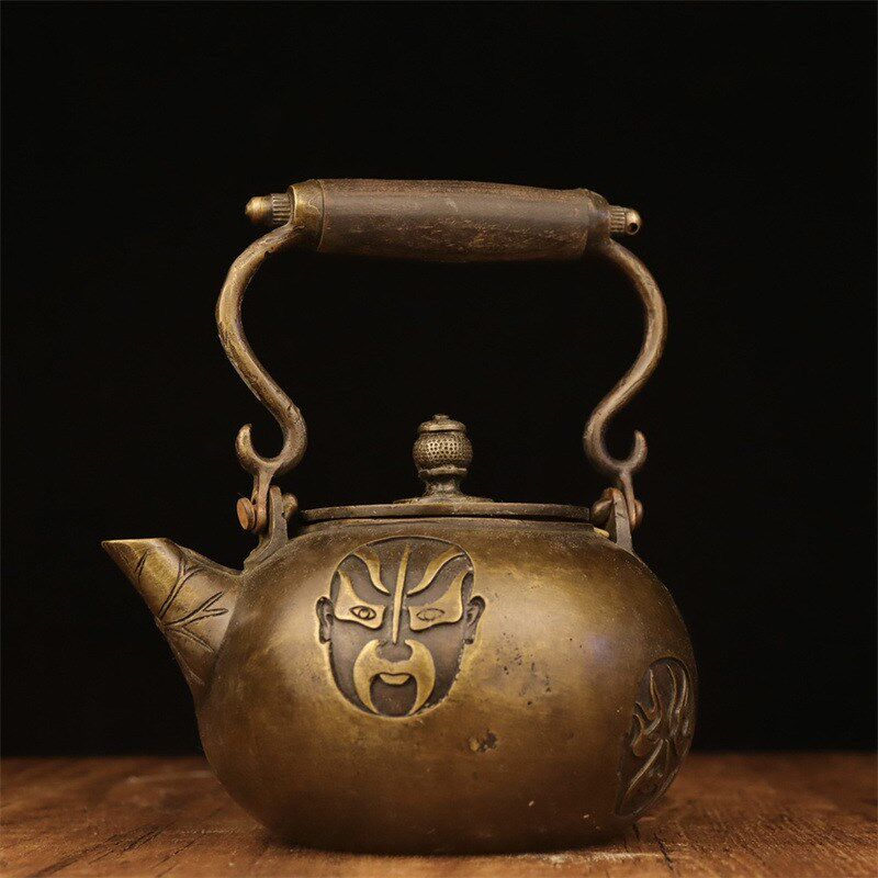 紫铜色壶铜茶壶酒壶仿古古玩收藏木把手提壶圆壶南瓜壶方壶脸谱壶
