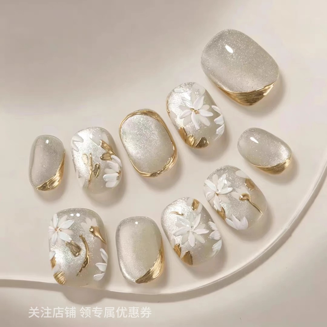 醋酸海莉手工穿戴甲短款长款纯手工美甲贴片海莉同款高级感穿戴甲