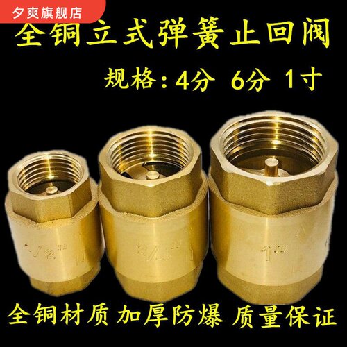 黄铜立式止回阀4分6分1寸2寸弹簧单向阀门铜杆逆止阀DN15 20  25