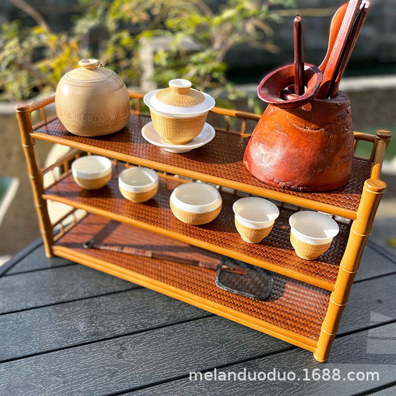 楠竹三层壶架茶道具收纳架子竹制架子茶具收纳摆放竹架杯架