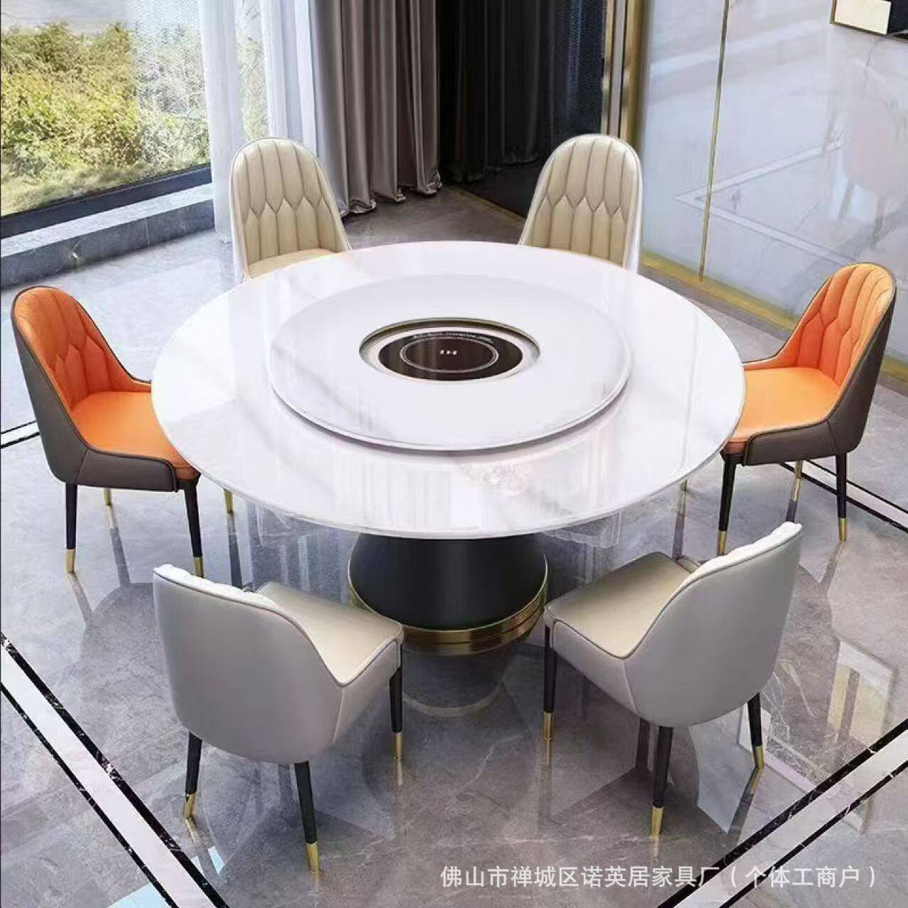 岩板电磁炉火锅桌大理石火锅餐桌椅组合商用饭店电磁炉一体桌子