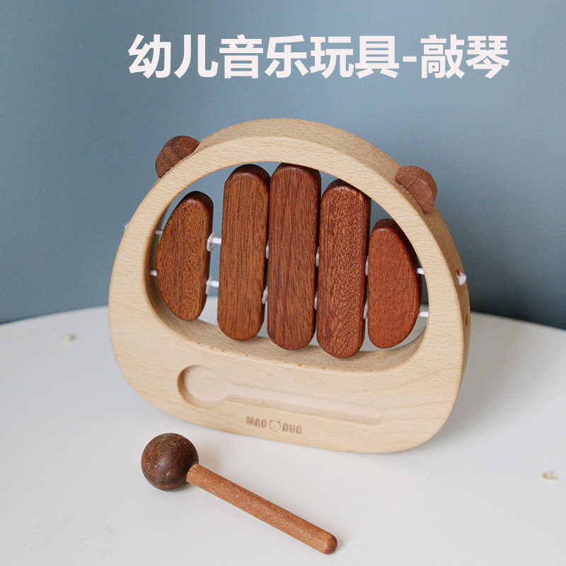 儿童木质玩具实木婴儿榉木安抚摇铃敲击玩具启蒙一直男孩女孩批发