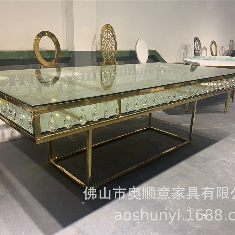 后现代轻奢e餐桌外贸不锈钢餐桌宴会桌大理石餐台水晶餐桌