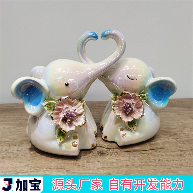 家居摆件电镀陶瓷大象装饰品 出口E趣味动物雕像民宿摆设工艺术品