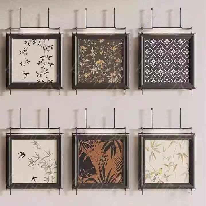 金属杆装饰画抽象画壁灯画框架酒店挂画装置画灯玄关高级复古壁挂