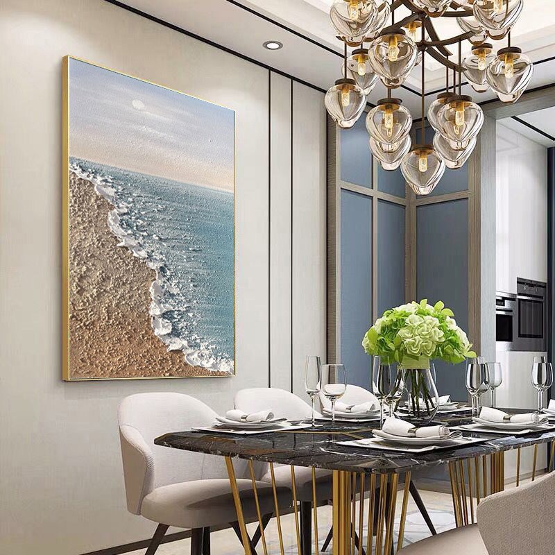 纯手绘油画海景玄关现代装u饰画手工画厚肌理刀画海边风景成品挂