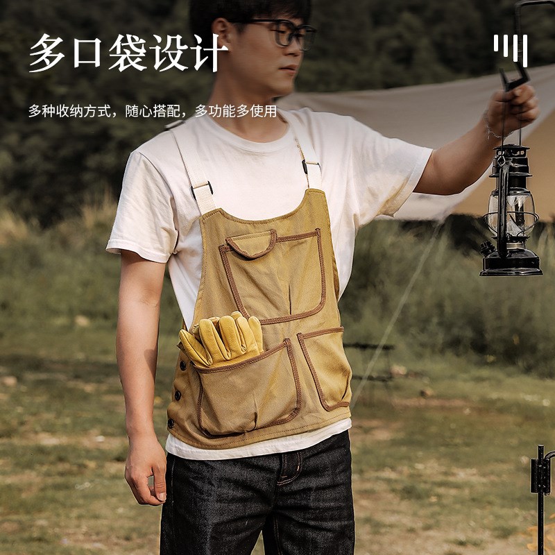 户外工作服短g款帆布画师围裙罩衣防污可调节园艺木工工具围裙奶