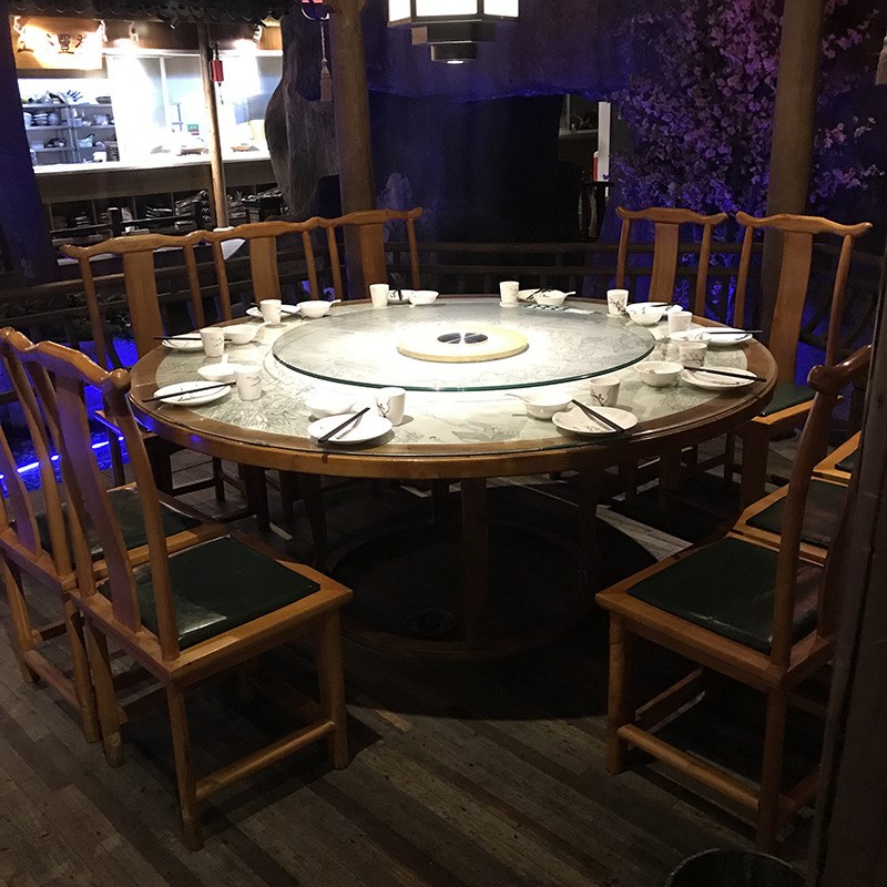 中式徽派复古餐桌江南大院青花瓷实木镶嵌大理石桌椅饭.店主题餐