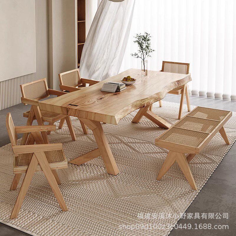 北欧原木整板f民宿家用白蜡木办公桌书桌家用实木艺术泡茶桌子餐