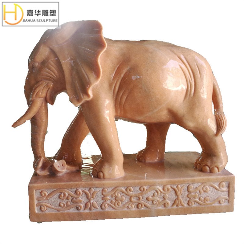 石雕大象一对象家用汉白玉摆件O大理石晚霞红石象