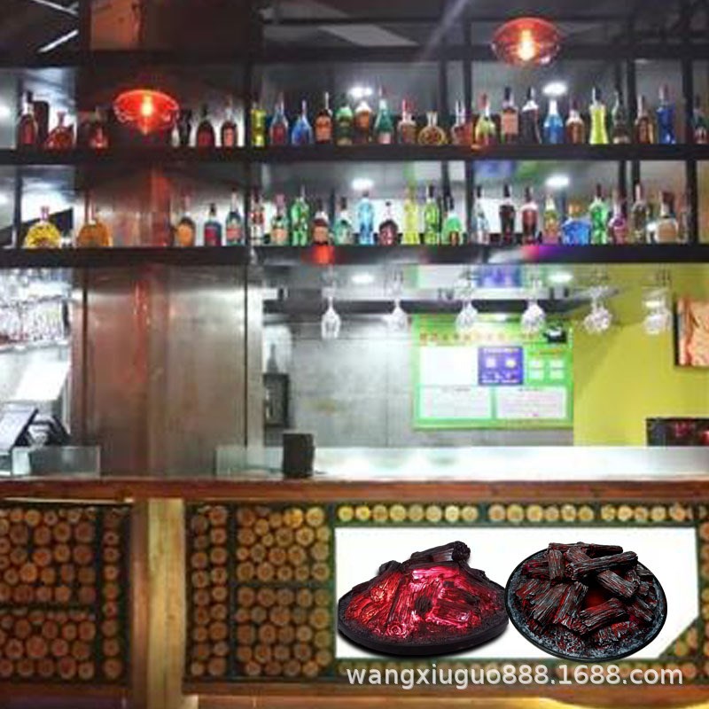仿真木炭火焰灯酒吧装p饰摆件假柴炭火灯火苗不烫手假木酒店桌摆