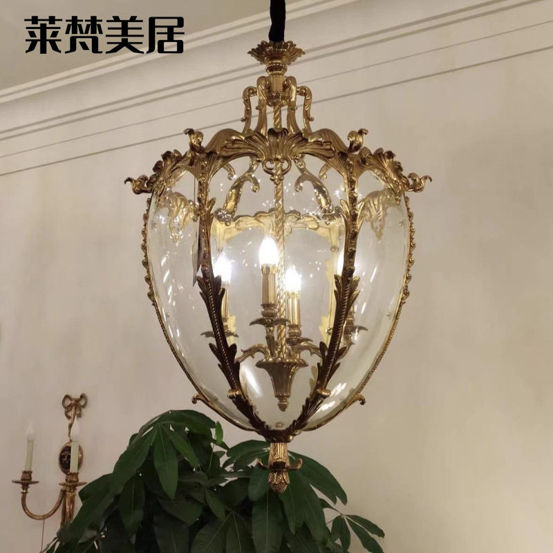 法式复古铜冰花玻璃床头吊灯中古客厅阳台玄关衣帽间餐厅灯复古风
