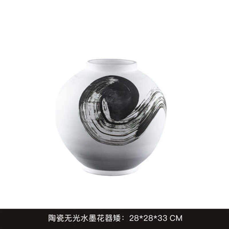 新中式白色水墨陶瓷花器摆件样板房家具城客厅书房书桌书画收纳缸