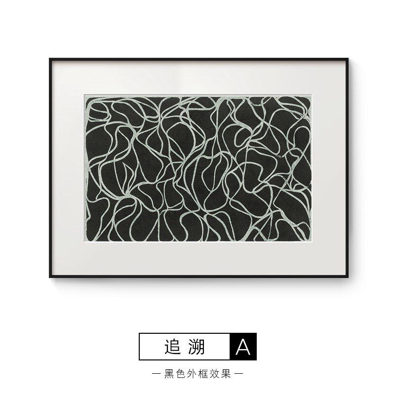 现代黑白餐厅挂画工业风线条抽象装饰画办公室书房墙面边柜上壁画