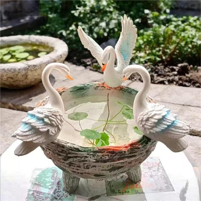 创意阳台装饰可爱天鹅园林水培花盆景庭院花园树脂摆件微景观田园